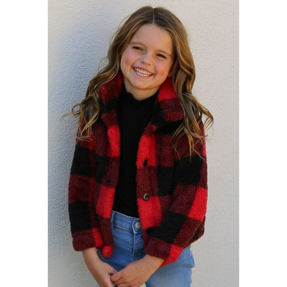 SALE! Angie Kids Little Girls Buffalo Plaid Fleece Jacket S-XL New KJB16-ASIS